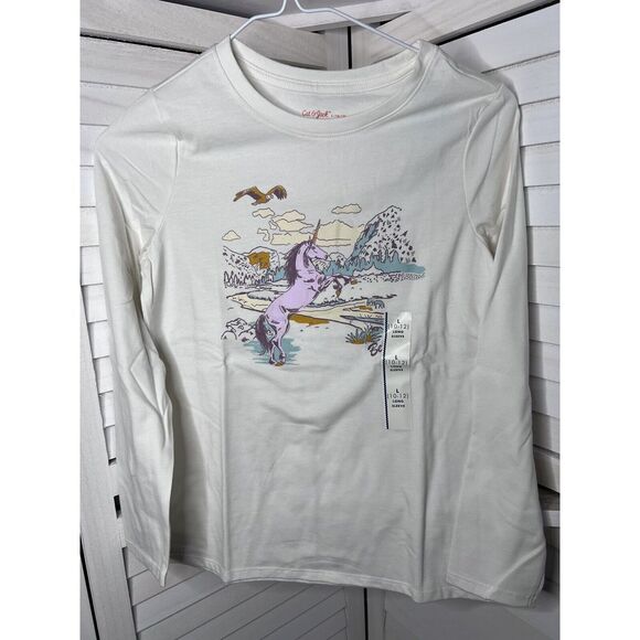 Cat & Jack Kids Long Sleeve Unicorn Graphic Tee Cream Size L (10-12) NWT - Picture 1 of 6